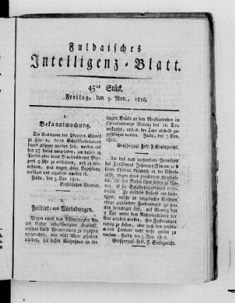 45tes Stück, Ausgabe vom 9. Nov. 1810