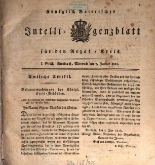 Königlich Bayerisches Intelligenzblatt für den Rezat-Kreis. 1818