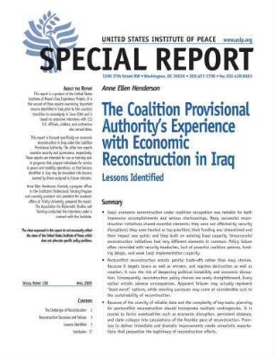 The coalition provisional authority's experience with economic reconstruction in Iraq : lessons identified