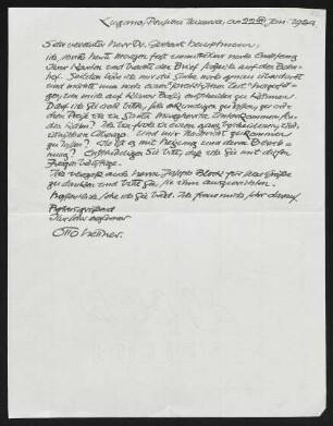 Brief von Otto Hettner an Gerhart Hauptmann