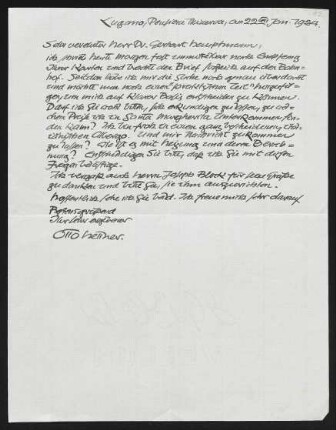 Brief von Otto Hettner an Gerhart Hauptmann