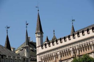 Große Gilde in Riga : Blick auf die Türmchen der 1864 erbauten Gebäude der Großen Gilde. Aufgenommen in Riga im Juni 2008