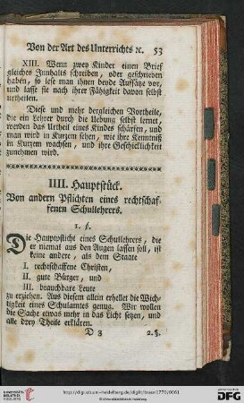 IIII. Hauptstück: Von andern Pflichten eines rechtschaffenen Schullehrers