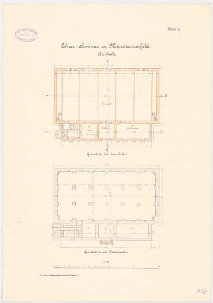 Lehrerseminar, Münstermaifeld: Turnhalle: Grundriss Fundamente, Erdgeschoss 1:100