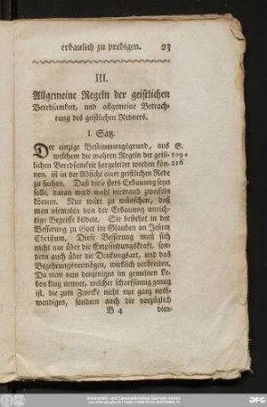 III. Allgemeine Regeln der geistlichen Beredsamkeit, und allgemeine Betrachtung des geistlichen Redners.