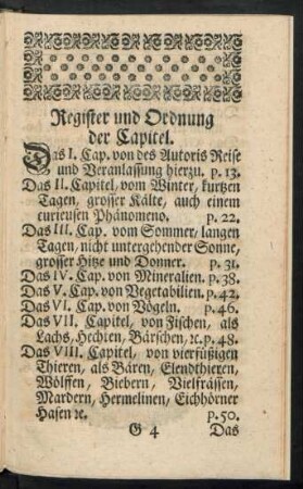 Register und Ordnung der Capitel.