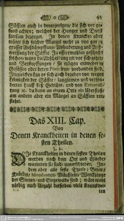 Das XIII. Cap. Von Denen Kranckheiten in denen festen Theilen