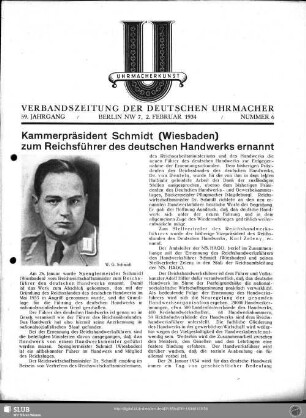 Kammerpräsident Schmidt (Wiesbaden) zum Reichsführer des deutschen Handwerks ernannt