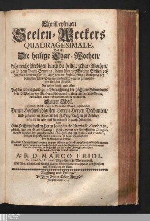 Fünffter Theil, Dritter Theil: ... Quadragesimale, Das ist: Die heilige Char-Wochen ... Dritter Theil