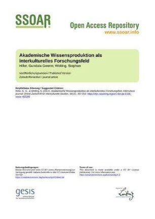 Akademische Wissensproduktion als interkulturelles Forschungsfeld
