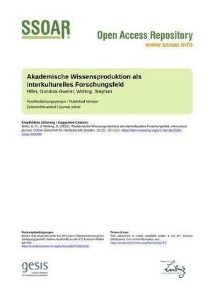 Akademische Wissensproduktion als interkulturelles Forschungsfeld