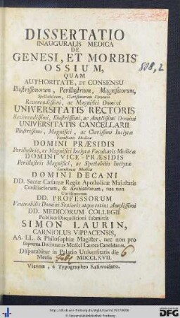 Dissertatio Inauguralis Medica De Genesi, Et Morbis Ossium