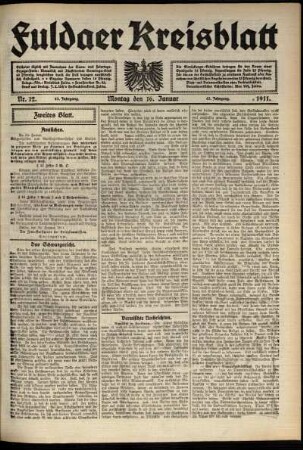 Zweite Ausgabe vom Montag, den 16. Januar 1911.