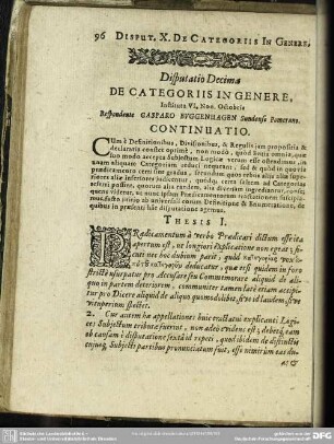 Disputatio Decima De Categoriis In Genere