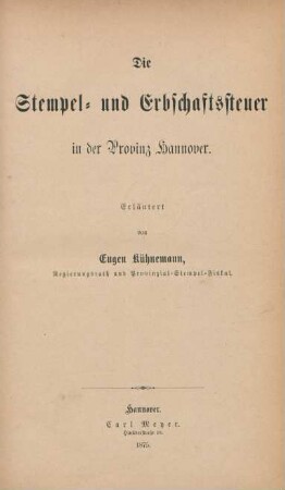 Die Stempel- und Erbschaftssteuer in der Provinz Hannover