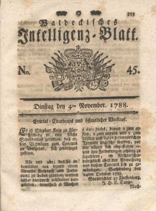 No. 45. Dinstag den 4ten November 1788