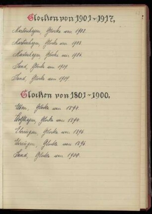 Glocken von 1901 - 1917