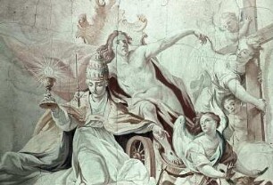 Die Erfüllung der Zeit: Christus als Erlöser im Triumphwagen umgeben von allegorischen Figuren