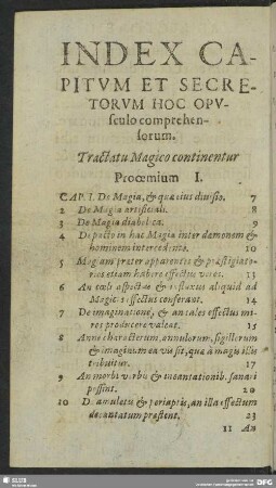 Index Capitum Et Secretorum Hoc Opusculo comprehensorum