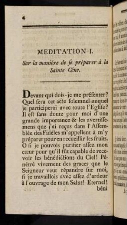 4-15, Meditation I. Sur la maniére de se préparer à la Sainte Céne.