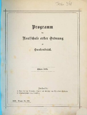 Programm der Realschule Erster Ordnung zu Quakenbrück : Ostern .., 1878/79