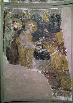 Romanische Dekoration der Nordapsis: Traditio legis und Szenen aus dem Leben des Paulus — Petrus zähmt die Hunde mit geweihtem Brot (Passio 27)