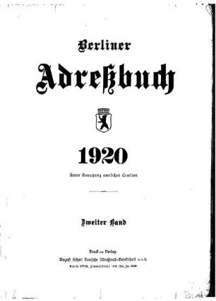 Berliner Adreßbuch 1920 Zweiter Band