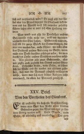 XXV. Brief. Von den Vortheilen des Glaubens.