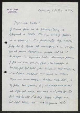 Brief von Walther Lampe an Gerhart Hauptmann