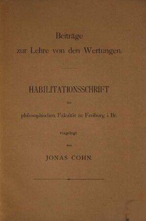 Beiträge zur Lehre von den Wertungen