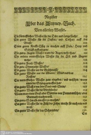 Register über das Artzney-Buch