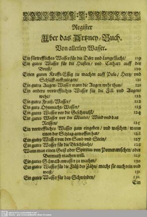 Register über das Artzney-Buch