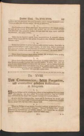 Tit. XVIII. Von Contumacien, deren Purgation, und eventualiter gesuchten Restitutione in Integrum.