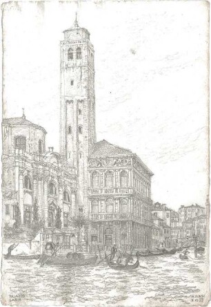 Wach, Hugo; Venedig (Italien); "Venezia ein architektonisches Portrait in Lithographien von H.C.C. Wach. Zweiter Teil: Blatt 37-69", Vorzeichnungen für geplante Publikation - Palazzo Labia (Perspektive)