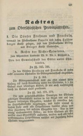 Nachtrag zum Oberschlesischen Provinzialrechte.