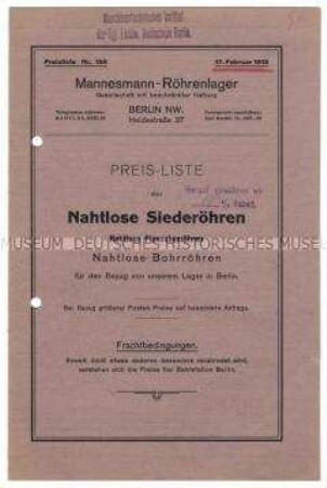Preisliste über nahtlose Rohre