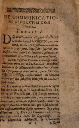 De Communicatione Idiomatum Generatim Considerata