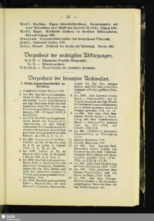 Verzeichnis der benutzten Archivalien