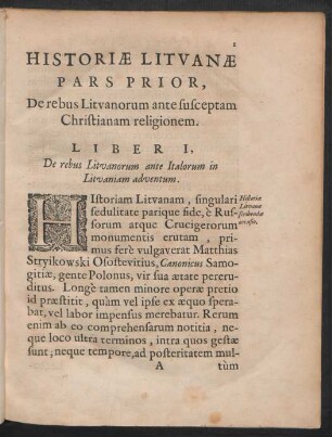 Liber I, De rebus Lituanorum ante Italorum in Lituaniam adventum.