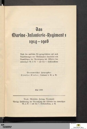 Das Marine-Infanterie-Regiment 1 : 1914-1918