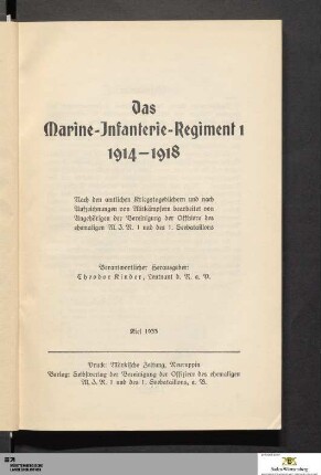 Das Marine-Infanterie-Regiment 1 : 1914-1918