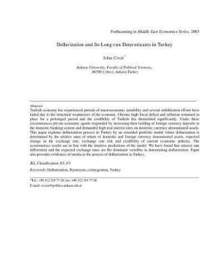 Dollarization and Its Long-run Determinants in Turkey