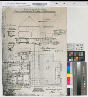 Revisionszeichnung: Empfangsgebäude auf Bahnhof Lütgendortmund: Grundriß, Schnitt, M. 1:100 Hge, Sknr.: 1, Fanr.: 6, Bunr.: 5