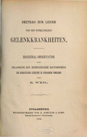 Beitrag zur Lehre von den syphilitischen Gelenkkrankheiten : Inaug.-Diss.