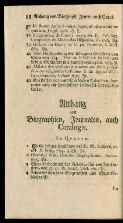Anhang von Biographien, Journalen, auch Catalogis