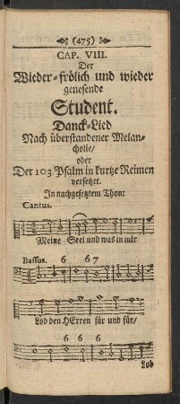 Danck-Lied Nach überstandener Melancholie/ [...]
