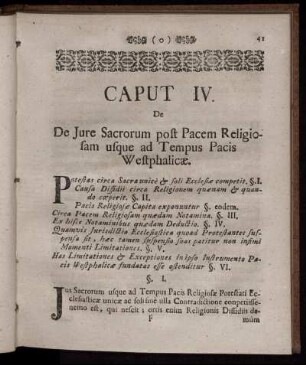 Caput IV.De Jure Sacrorum post Pacem Religiosam usque ad Tempus Pacis Westphalicæ.