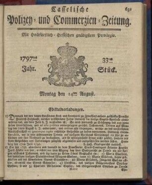 33tes Stueck, Montag den 14ten August 1797