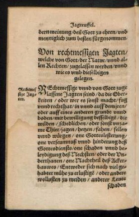 Von rechtmessigen Jagten ...