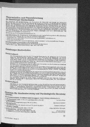Frauenstudien und Frauenforschung an Hamburger Hochschulen